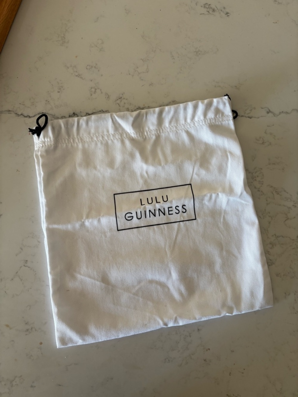Lulu Guinness White Drawstring Logo Pouch